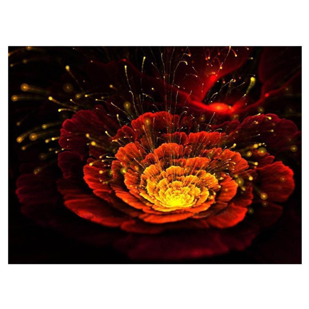 Fleur rouge - diamant rond complet - 40x30cm