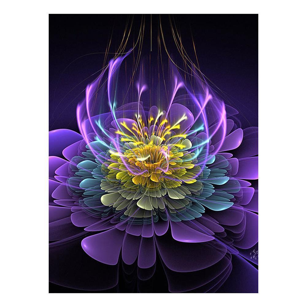 Fleur fluorescente - diamant rond complet - 30x40cm