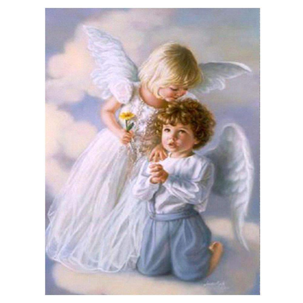 Anges mignons - diamant rond complet - 35x45cm