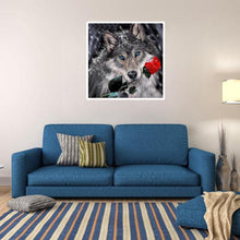 Charger l&#39;image dans la galerie, Loup rose - diamant rond complet - 30x30cm
