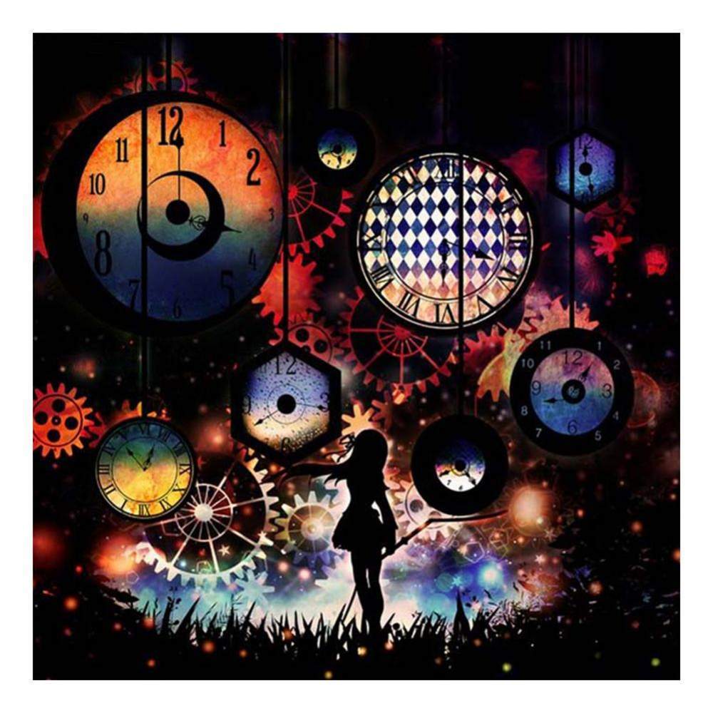 Fille dans la nuit - diamant rond complet - 30x30cm