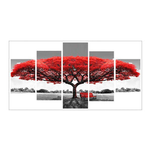 Arbre rouge 5 - image - diamant rond complet - 95x45cm