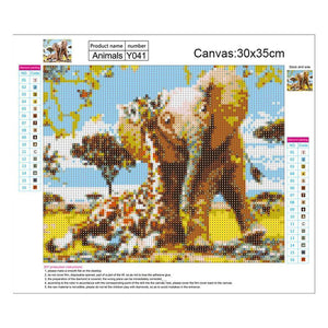 Éléphant de girafe - diamant rond complet - 30x35cm