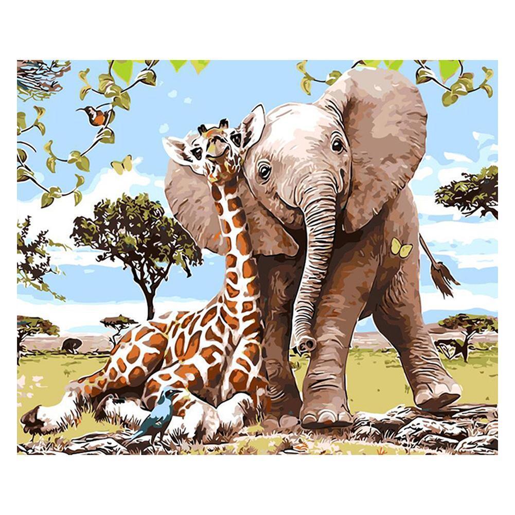 Éléphant de girafe - diamant rond complet - 30x35cm
