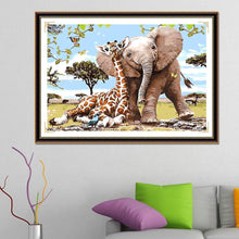 Charger l&#39;image dans la galerie, Éléphant de girafe - diamant rond complet - 30x35cm

