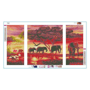 3pcs/set elephant - peinture en diamant ronde - 80x45cm