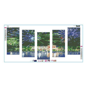 5pcs/set waterside city - peinture en diamant ronde - 95x45cm