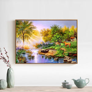Vue sur la rivière - peinture diamant pleine - 40x30cm
