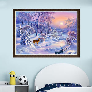 Cerf dans la neige - peinture complète de diamant - 30x40cm