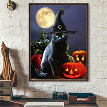 Charger l&#39;image dans la galerie, Chat noir d’Halloween ? - diamant rond complet - 30x40cm
