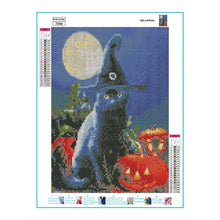 Charger l&#39;image dans la galerie, Chat noir d’Halloween ? - diamant rond complet - 30x40cm
