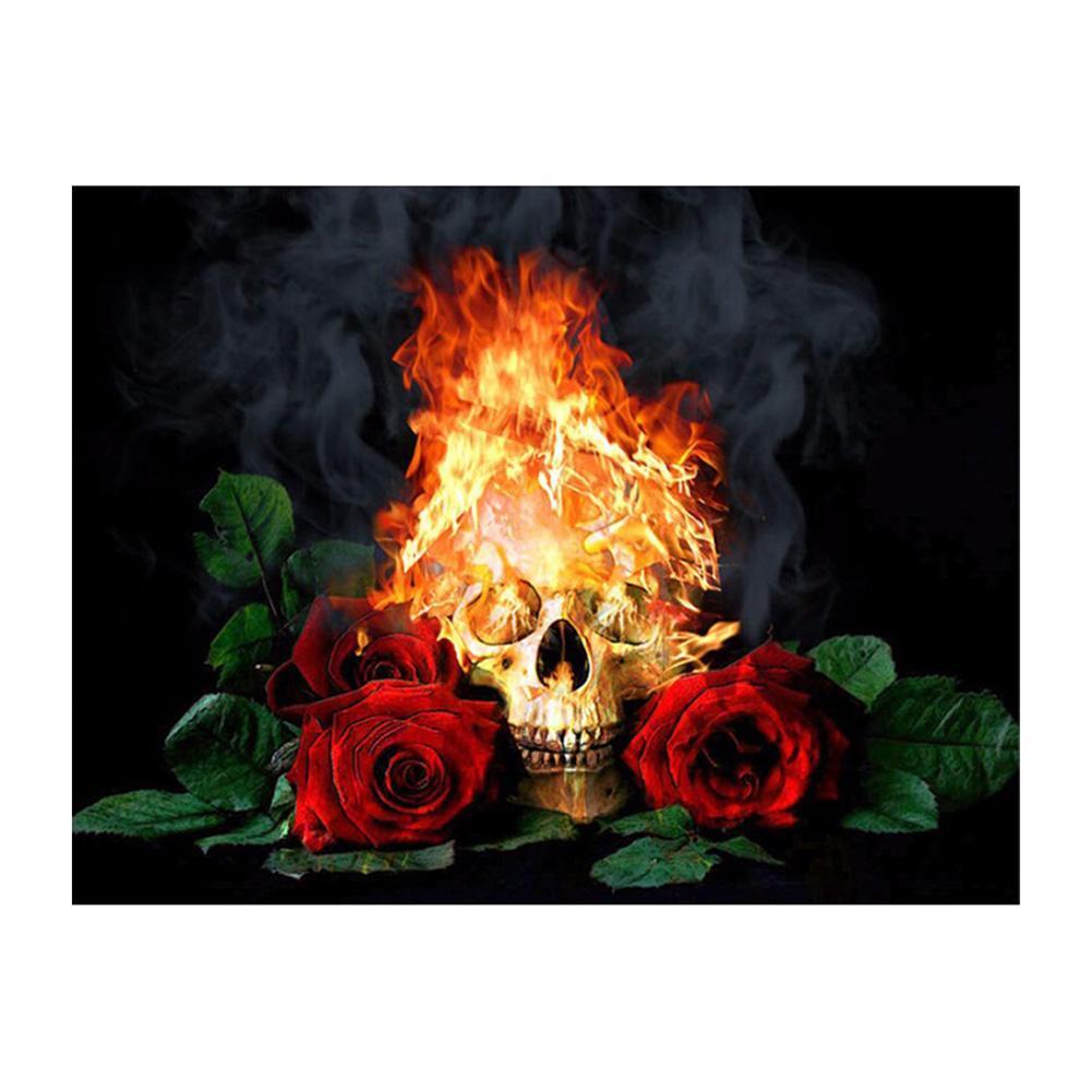 Rose de feu - diamant rond complet - 40x30cm
