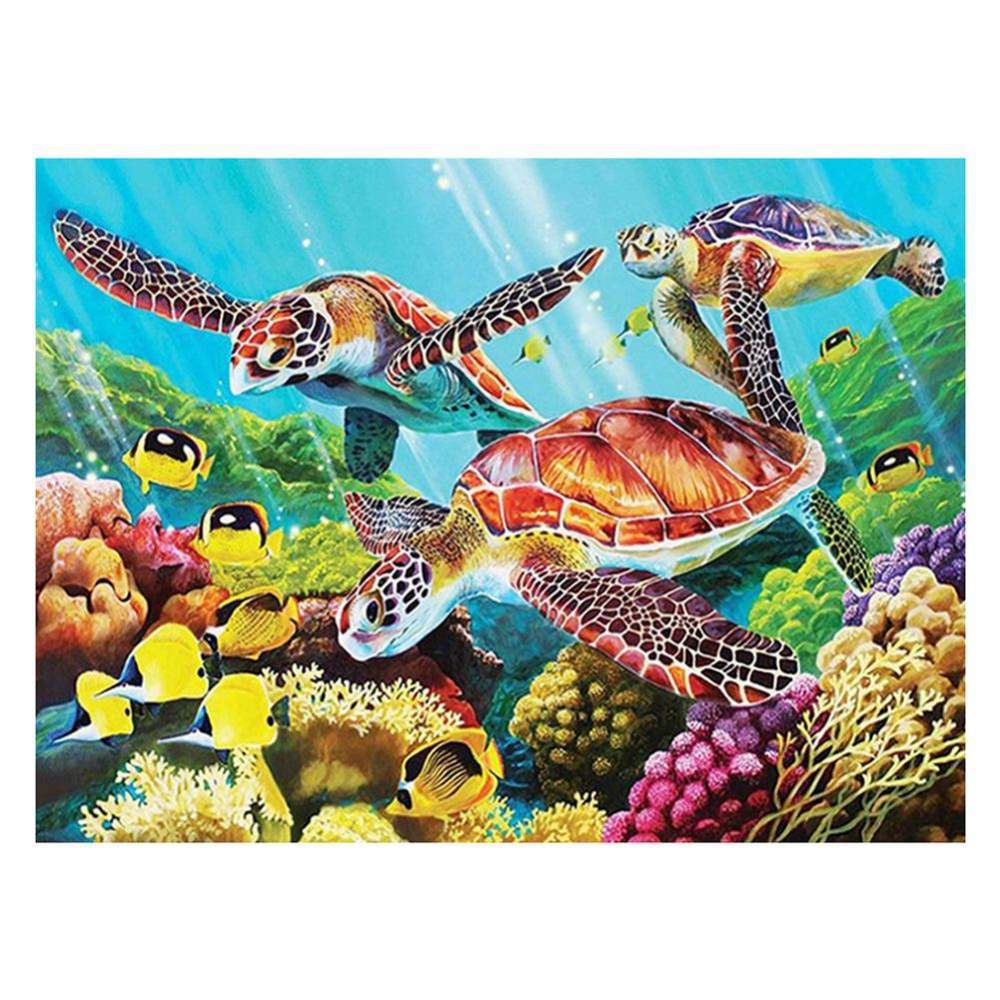 Tortues de mer - diamant rond complet - 30x40cm