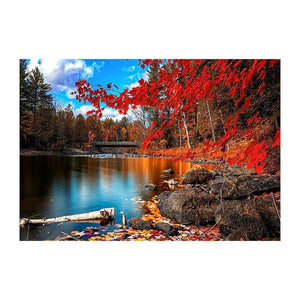 Feuilles d’automne lac - peinture diamant complet - 40x30cm