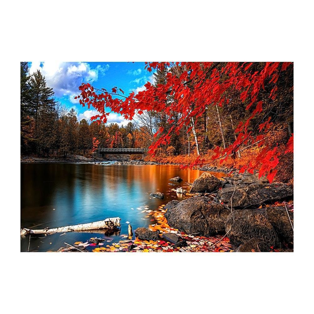 Feuilles d’automne lac - peinture diamant complet - 40x30cm