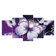 Charger l&#39;image dans la galerie, 5pcs/set papillon violet - peinture en diamant rond - 95x45cm
