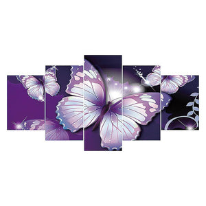 5pcs/set papillon violet - peinture en diamant rond - 95x45cm