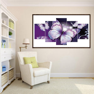 5pcs/set papillon violet - peinture en diamant rond - 95x45cm
