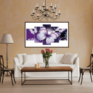 5pcs/set papillon violet - peinture en diamant rond - 95x45cm