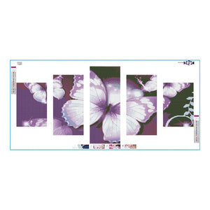 5pcs/set papillon violet - peinture en diamant rond - 95x45cm