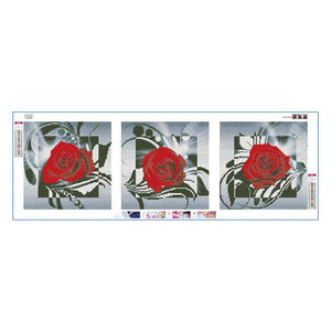 3pcs/set rose rouge - peinture en diamant rond - 95x34cm