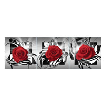 Charger l&#39;image dans la galerie, 3pcs rose rouge - peinture complète diamant - 95x34cm
