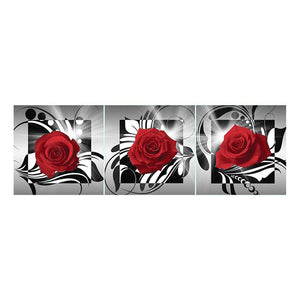 3pcs rose rouge - peinture complète diamant - 95x34cm