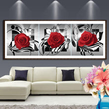 Charger l&#39;image dans la galerie, 3pcs rose rouge - peinture complète diamant - 95x34cm
