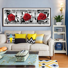 Charger l&#39;image dans la galerie, 3pcs rose rouge - peinture complète diamant - 95x34cm
