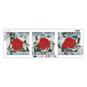 3pcs rose rouge - peinture complète diamant - 95x34cm