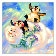 Charger l&#39;image dans la galerie, Pingouin de bonhomme de neige - peinture complète de diamant - 30x30cm
