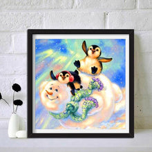 Charger l&#39;image dans la galerie, Pingouin de bonhomme de neige - peinture complète de diamant - 30x30cm
