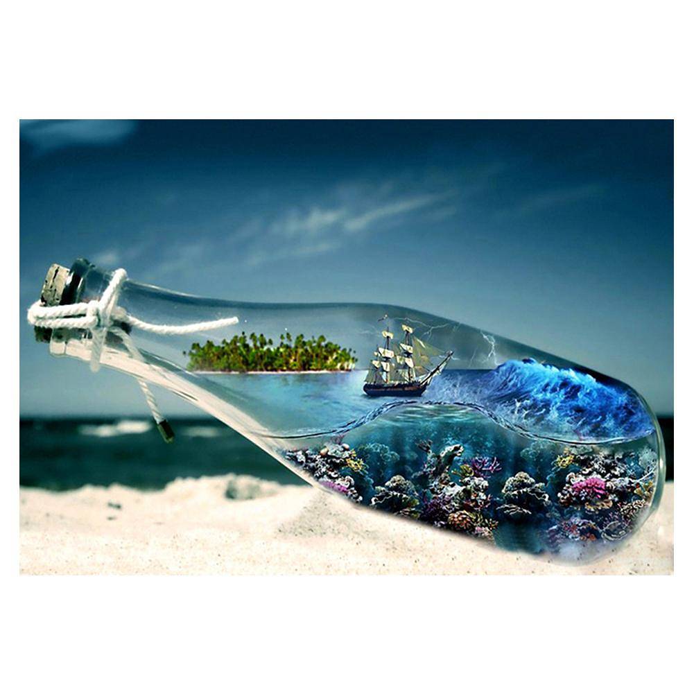 Bouteille de mer - diamant rond complet - 30x40cm