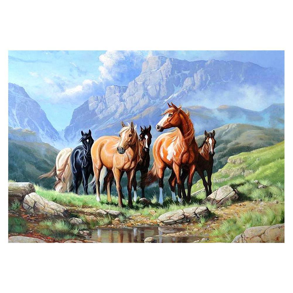 Chevaux - peinture en diamant complet - 30x40cm