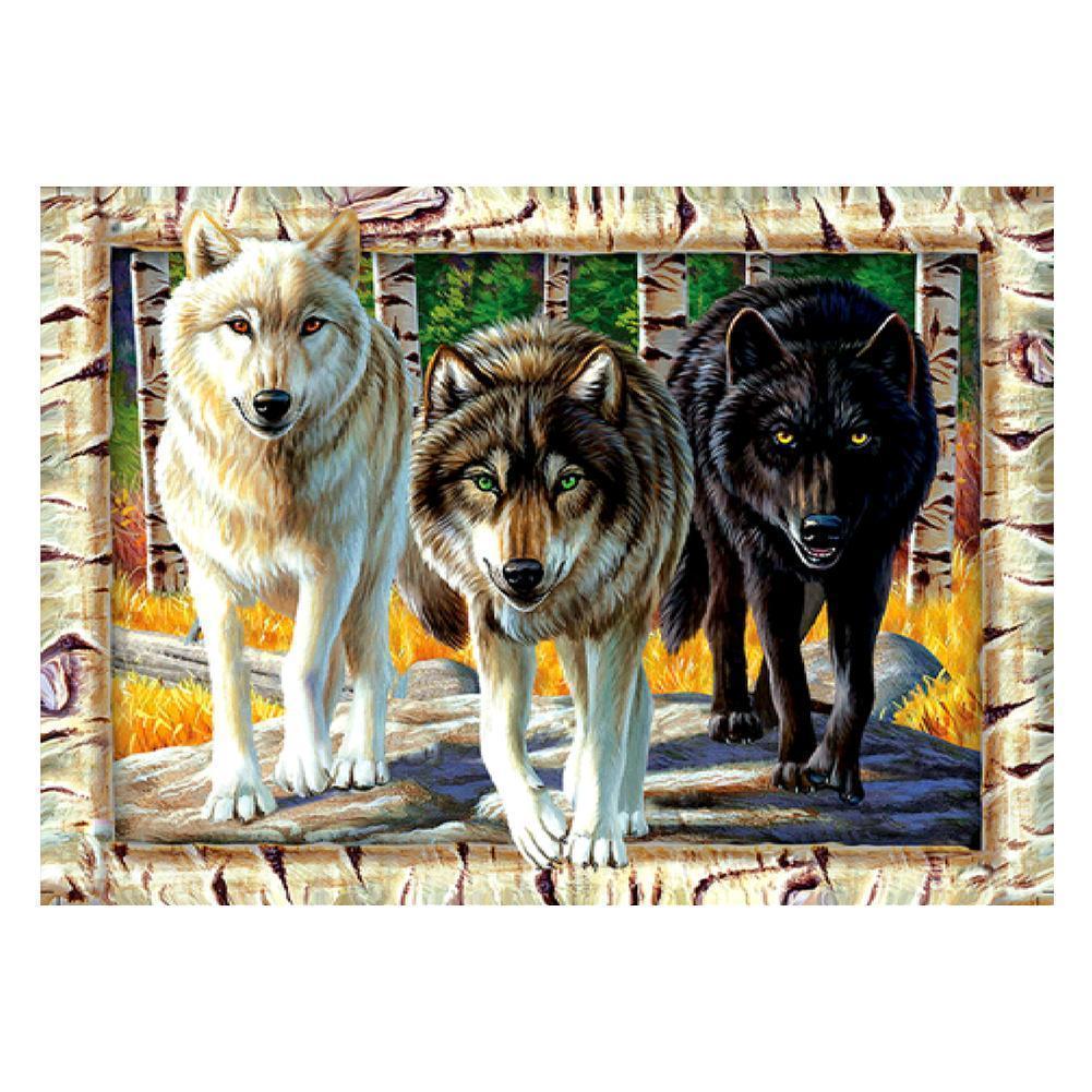 Loups - peinture en diamant complet - 40x30cm