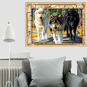 Loups - peinture en diamant complet - 40x30cm
