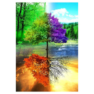Arbre quatre saisons - diamant rond complet - 30x40cm