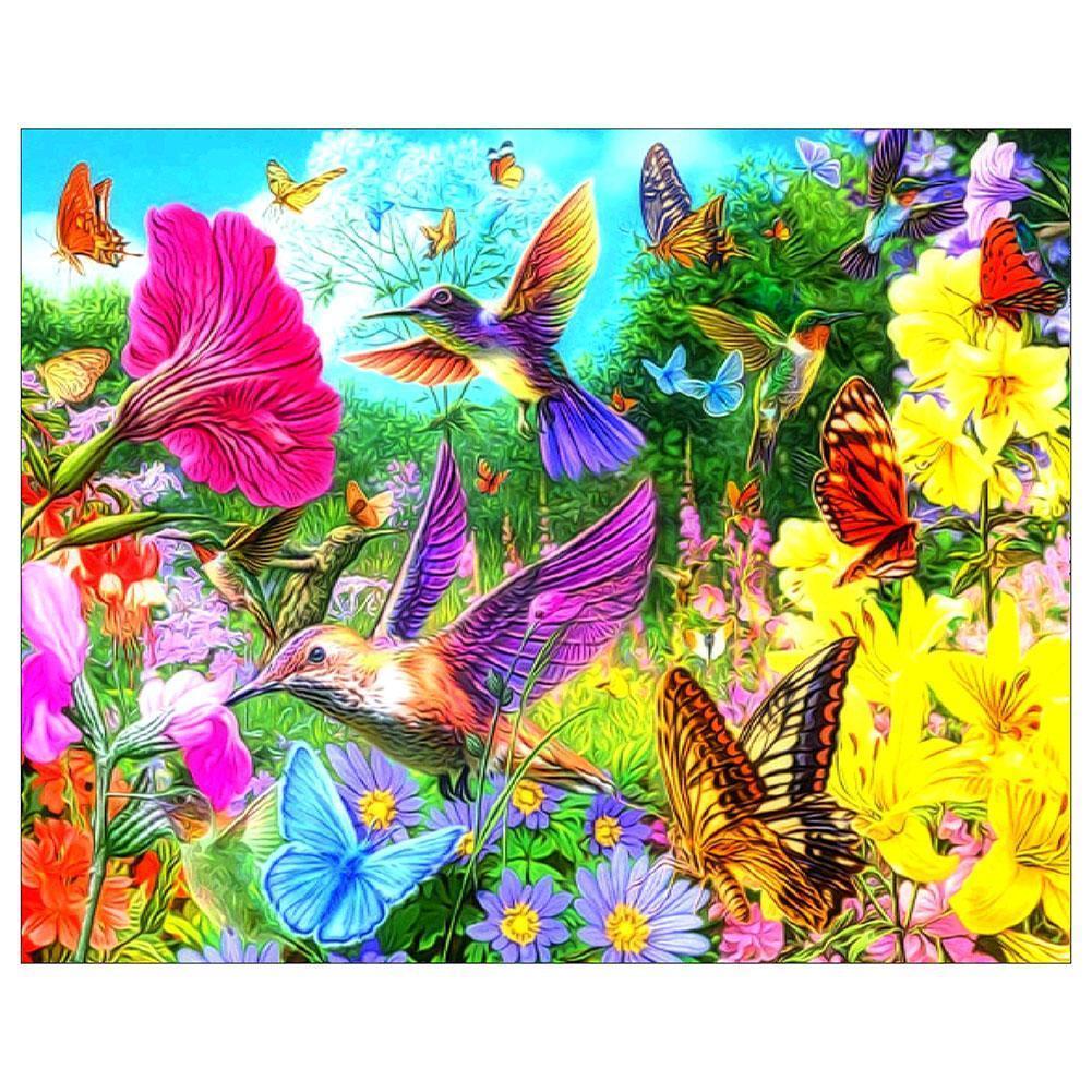 Fleurs d’oiseaux - peinture complète de diamant - 30x25cm