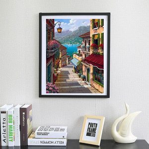 Paysage de rue - diamant rond complet - 40x30cm