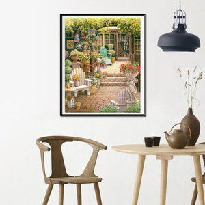 Cour tranquille - diamant rond complet - 25x30cm
