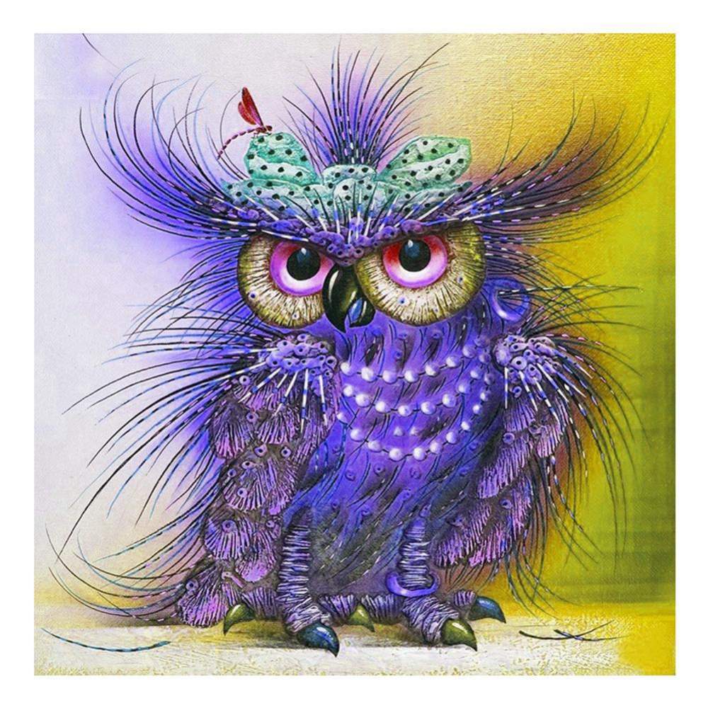 Oiseau violet - diamant rond complet - 30x30cm