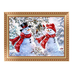 Bonhomme de neige mignon - diamant rond complet - 40x30cm