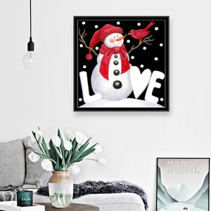 Bonhomme de neige de Noël - diamant rond complet - 25x25cm