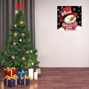 Bonhomme de neige de Noël - diamant rond complet - 25x25cm
