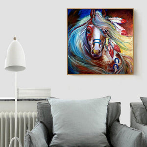 Cheval fatigué - peinture en diamant complet - 30x30cm