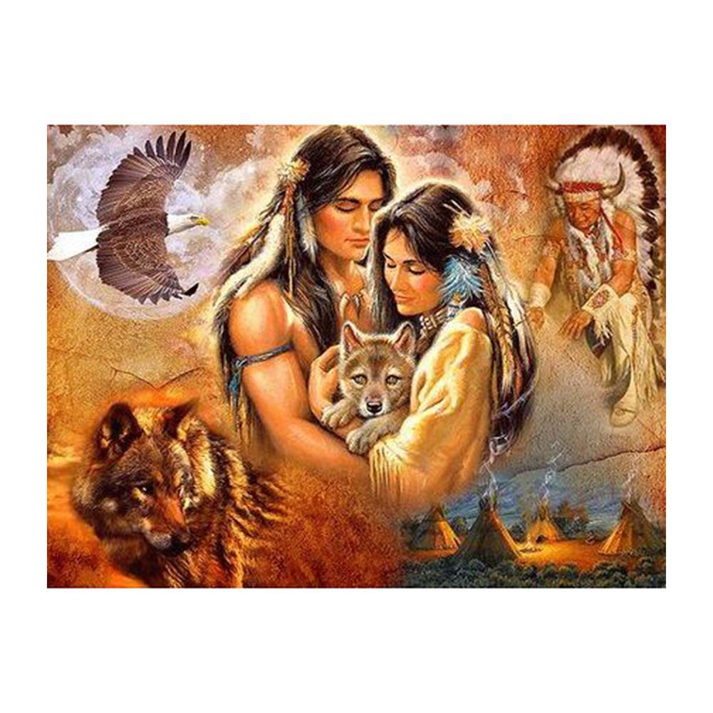 Aborigènes - diamant rond complet - 40x30cm