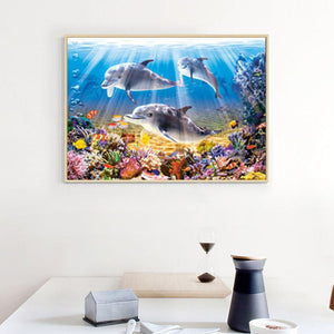Dauphin de mer - peinture complète de diamant - 40x30cm