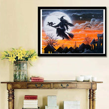 Charger l&#39;image dans la galerie, Sorcière de chat d’Halloween - diamant rond complet - 30x40cm
