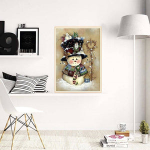 Bonhomme de neige de Noël - diamant rond complet - 30x40cm
