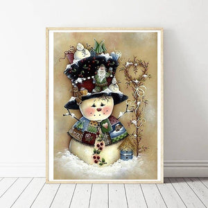Bonhomme de neige de Noël - diamant rond complet - 30x40cm